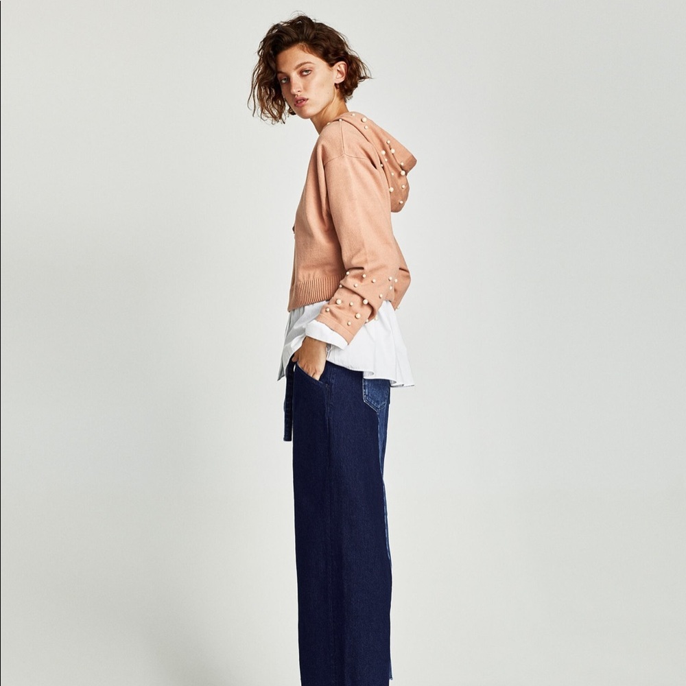 NWT ZARA knit hooded pearl pink sweatshirt top L - Picture 5 of 8